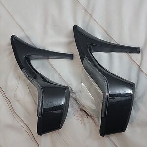 Pleaser Womens Kiss 201 Black and Clear Open Toe Platform Stiletto Pump size 14